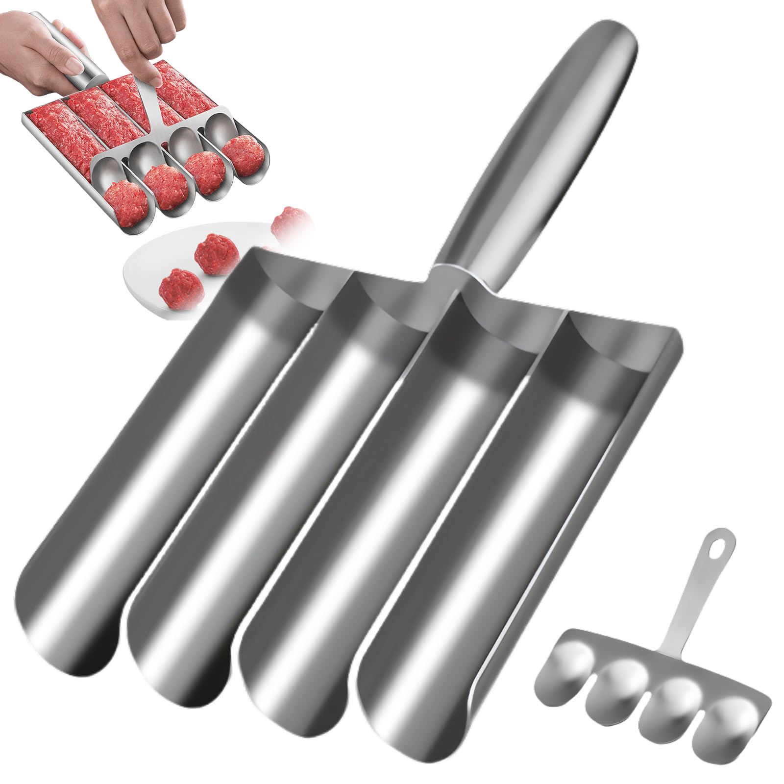 Moule à Boulettes De Viande 4 Cuillères + Pelle – En Inox 304, Facile à Utiliser – Pour Boulettes, Croquettes