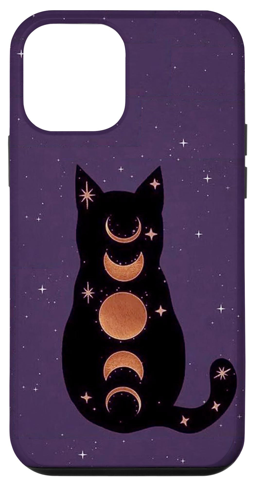 Black Crystal Witchy Cat Boho Moon Phases Purple Galaxy Case for iPhone 12 mini
