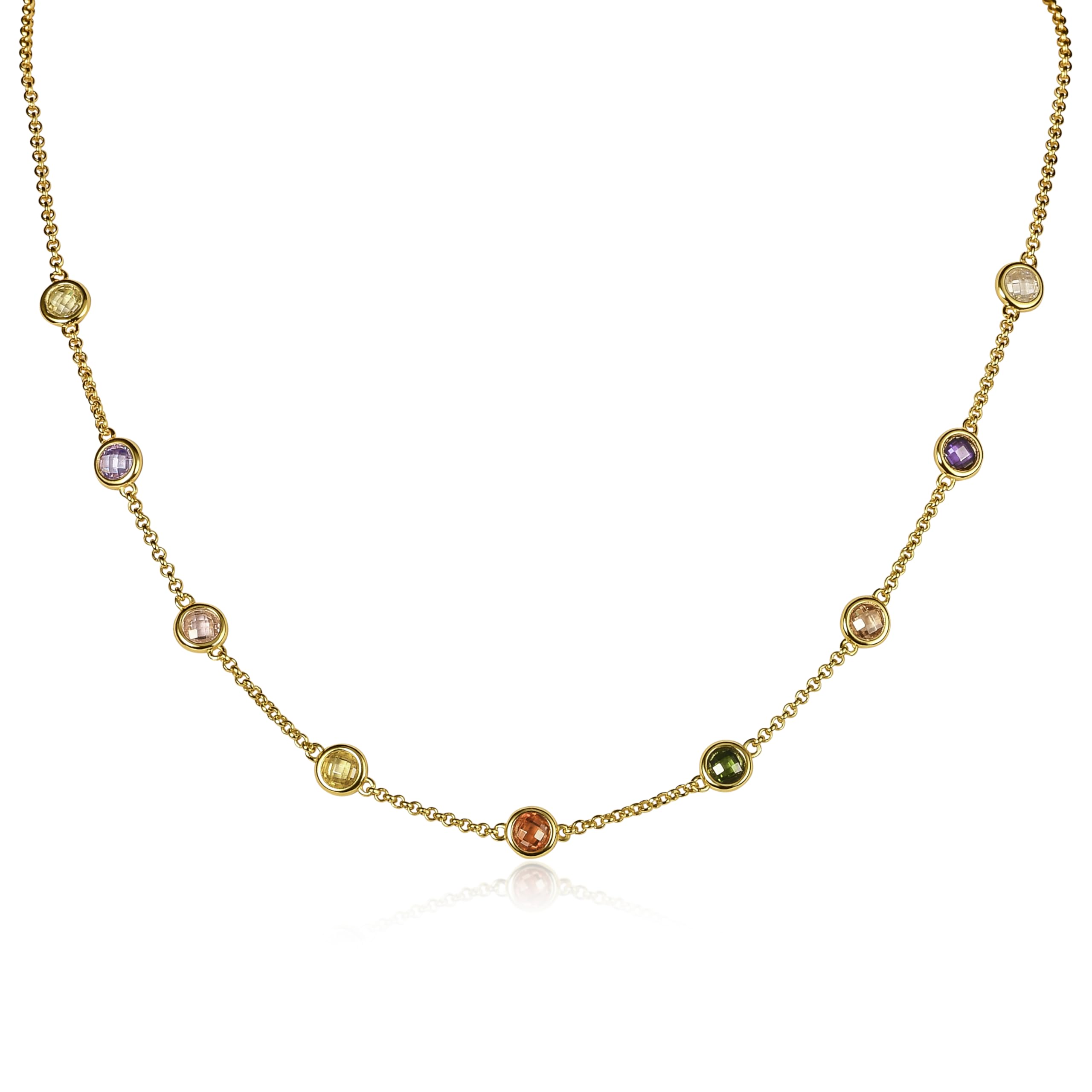 namana Collana Arcobaleno Donna in Argento Sterling 925 con Pietre Colorate – Collana Girocollo con Zirconi Multicolore – Vari Stili con Ciondoli Baguette, Pera o Rotondi – Confezione Regalo Inclusa