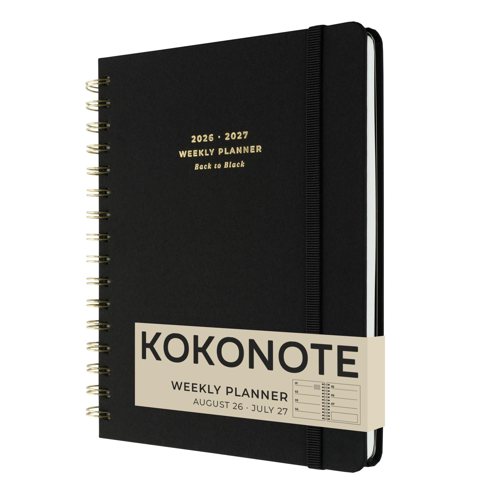 Kokonote Academic Diary 2026-2027 Week to View - Back to Black | Academic Planner 2026-2027, Mid Year Diary 2026 2027, Weekly Planner | Aesthetic Stationery Gifts