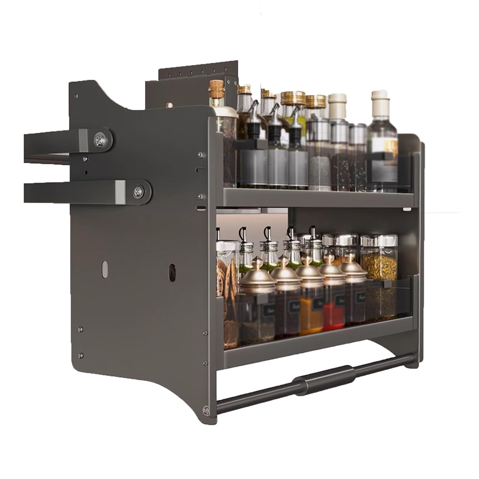 Mensola da parete a 2 ripiani estraibile da 300 mm, con capacità di carico di 12 kg, cestino sollevabile per armadietti, bar, caffetterie, dimensioni 710 x 270 x 530 mm