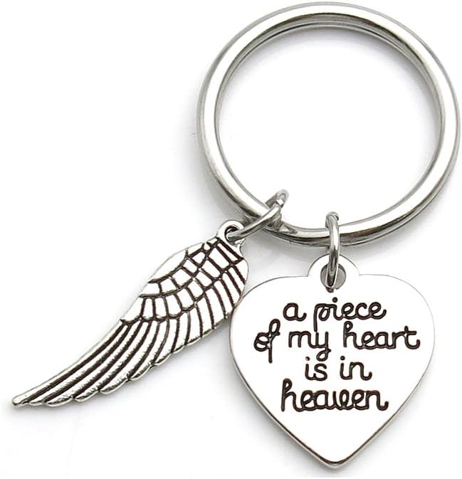 Memorial Jewelry A Piece of My Heart is in Heaven Keychain Angel Wing Key Chain Memorial Gift