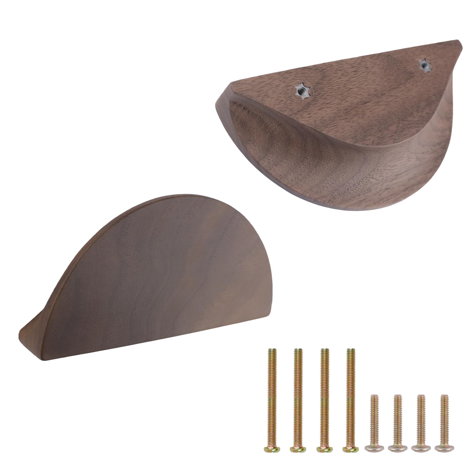 MOROBOR Half Moon Drawer Handles, 2 Pack Wooden Semi Circle Knob Walnut Wood Large Finger Edge Pulls Handles Double Hole Handle for Drawer Cabinet Wardrobe Hardware/120mm — image 1