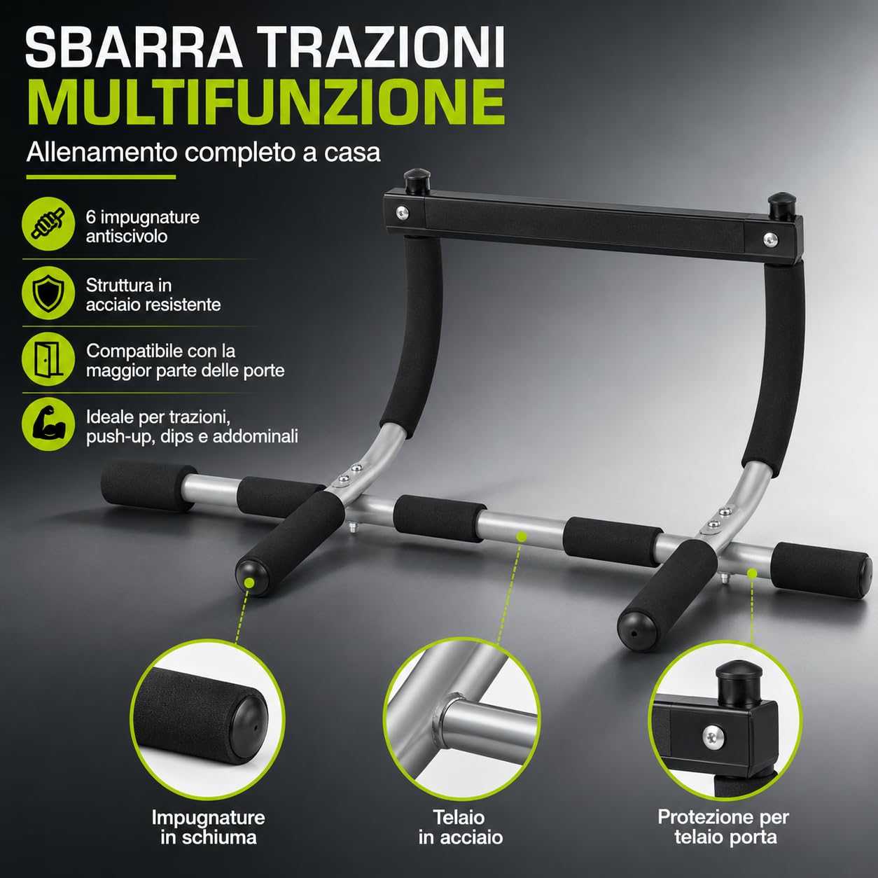 Barra per Trazioni da Porta, Sbarra Pull Up Multifunzione per Allenamento Casa, Attrezzo Fitness per Addominali, Schiena, Braccia e Allenamento Corpo