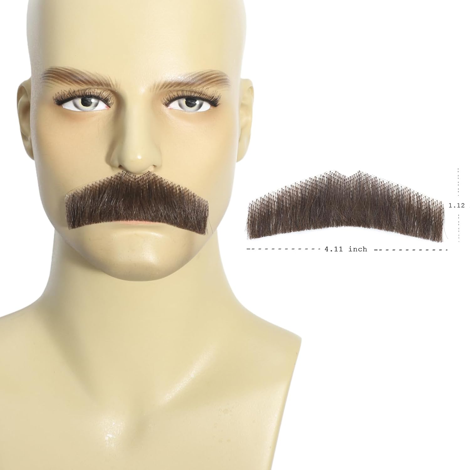 Human Hair Beard Lace Base Hand Knotted Realistic Mustache for Adults Costume Party Cosplay Fake Full Beard (FB003-Brown)