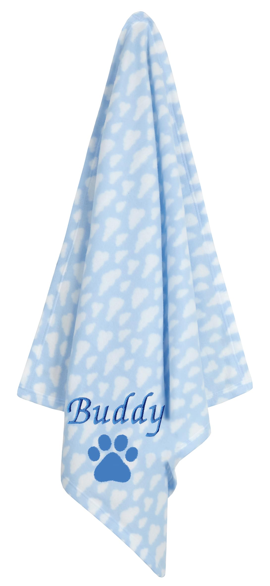 JJLC Personalised Pet Dog Puppy Blanket Cat Kitten Bed Fleece (Blue Cloud - Paw)