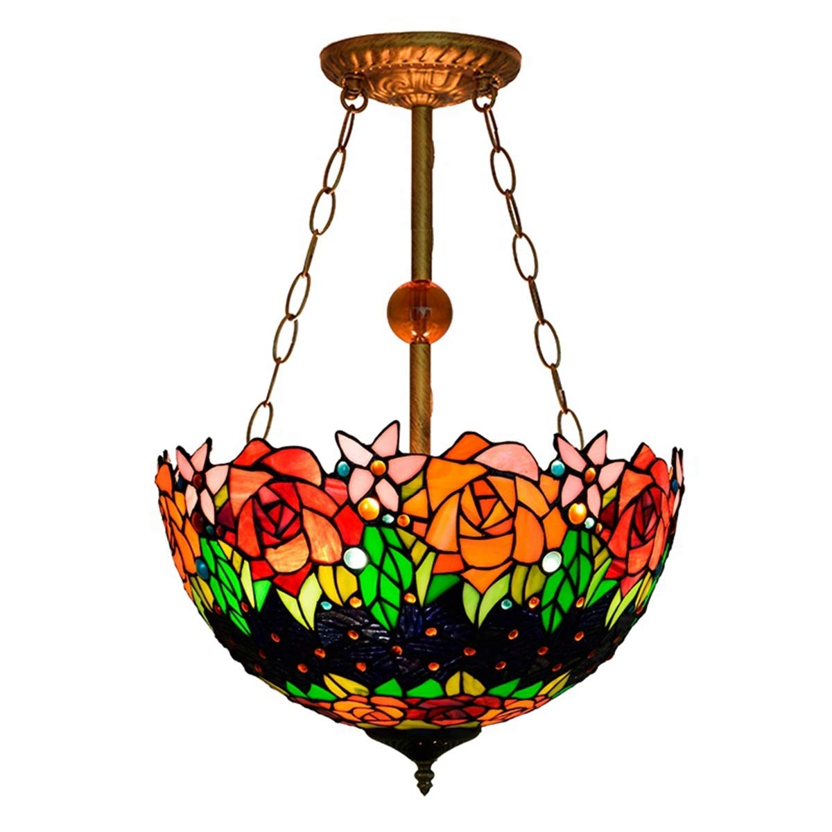 METTEOR Ceiling Stained Glass Chandelier Creative Pendent Lamp Black Rose Pendant Light Fixture, 16" Tiffany Style Ceiling Lamp Stained Glass Hangin