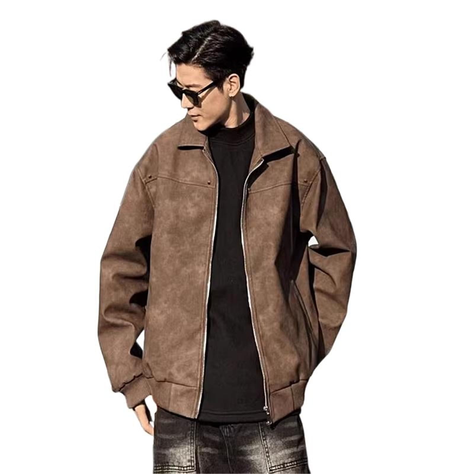 GUOYUXIAO Men's Jacket Male's Spring Autumn Loose Coat-coffee-X-Large