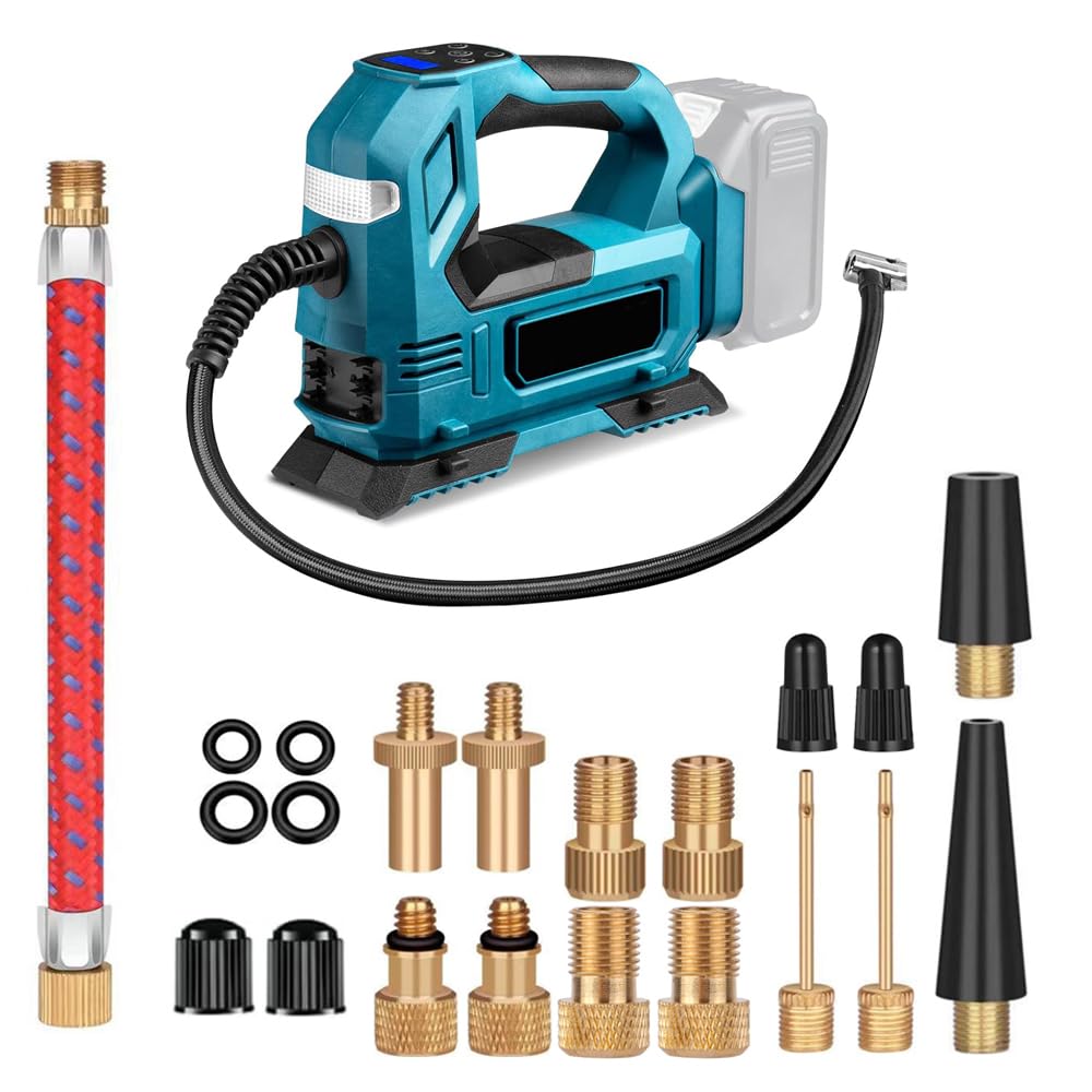 Akku-Kompressor Kompatibel für Makita 18V Akku, fahrradpumpe, LED,Unterspannungsschutz,Überlastungsschutz, Tragbare Luftpumpe für Auto, Motorrad, Fahrrad, Bälle (ohne Akku)