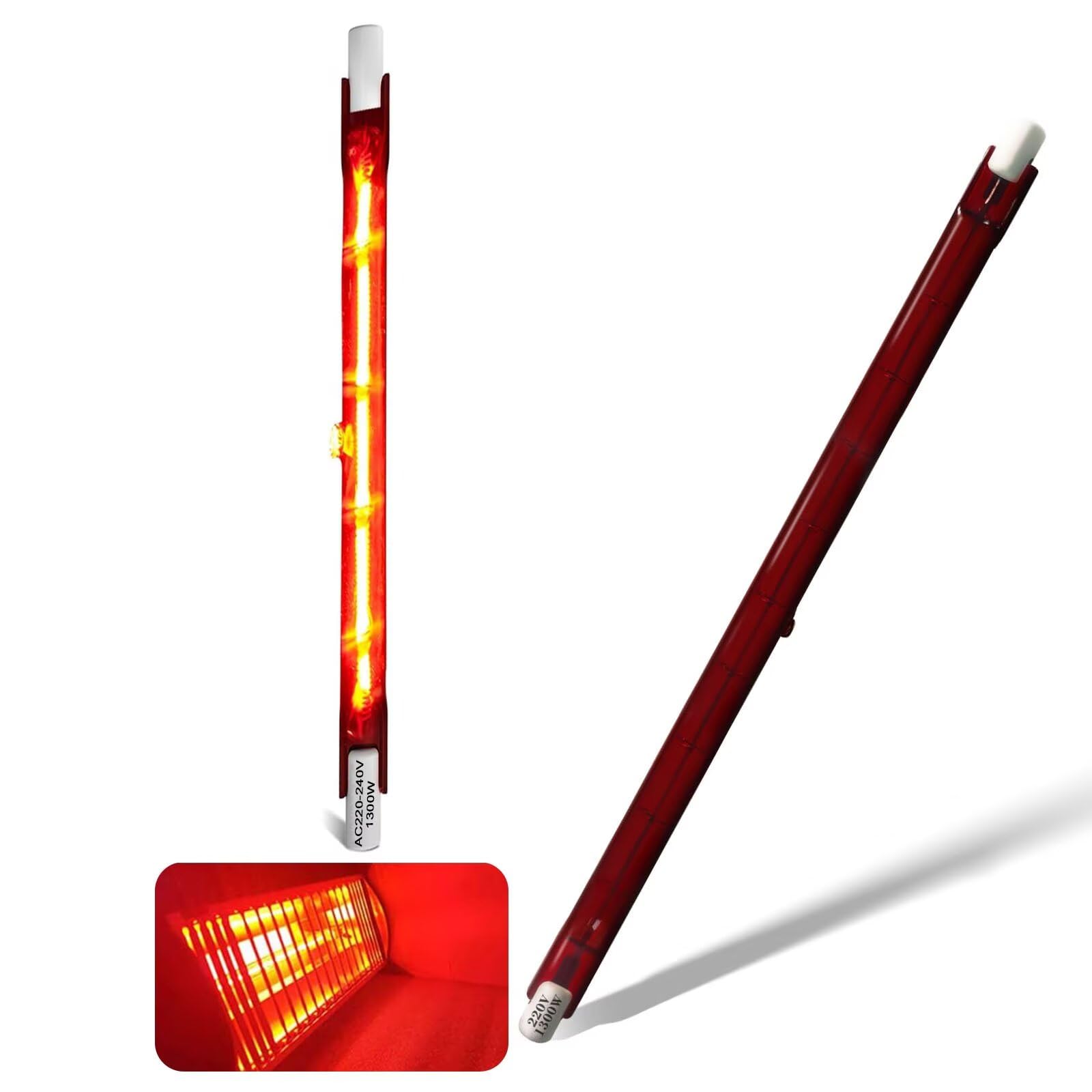 Infrared Heat Bulb 1300W, Infrared Quartz Heater Halogen Bulb Dimmable, 1300W 254mm R7S Heating Light Bulbs, 1300lm, AC 220V Ruby Heater Bulbs for Heatmaster U3, No Flicker, 360° Beam Angle, 2 Packs