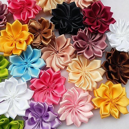 Chenkou Craft 28pcs (1 1/2") 40mm Mix Ribbon Flowers Bows Crafts Sewing Appliques Wedding Decor (Flower(A0214))