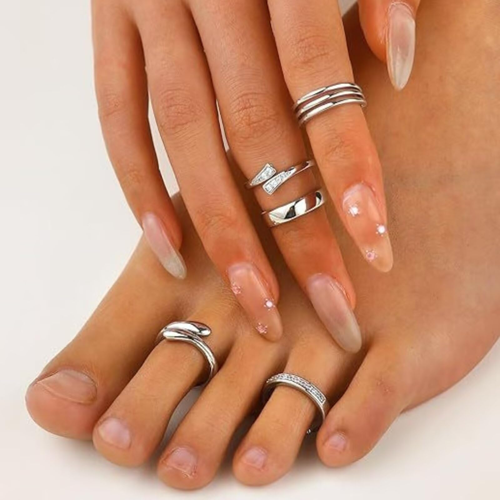 12 Pezzi Anelli per Punta Aperta in Argento 14K per Donne Non ossidanti Regolabili Aperti, Set di Anelli per Punta Aperta in Argento Regolabili Anelli per Punta Aperta per Spiaggia Estiva Set di