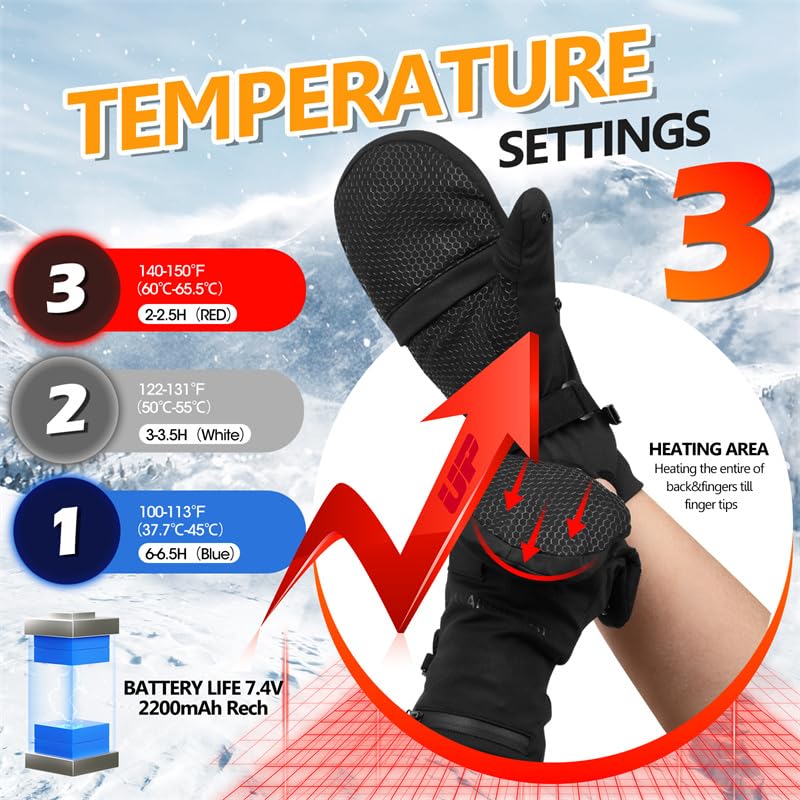 Guantes calefactados para caza de invierno, resistentes al viento, calentamiento rápido de 7.4 V, batería recargable, pantalla táctil, guantes calefactados para ciclismo, esquí, senderismo,