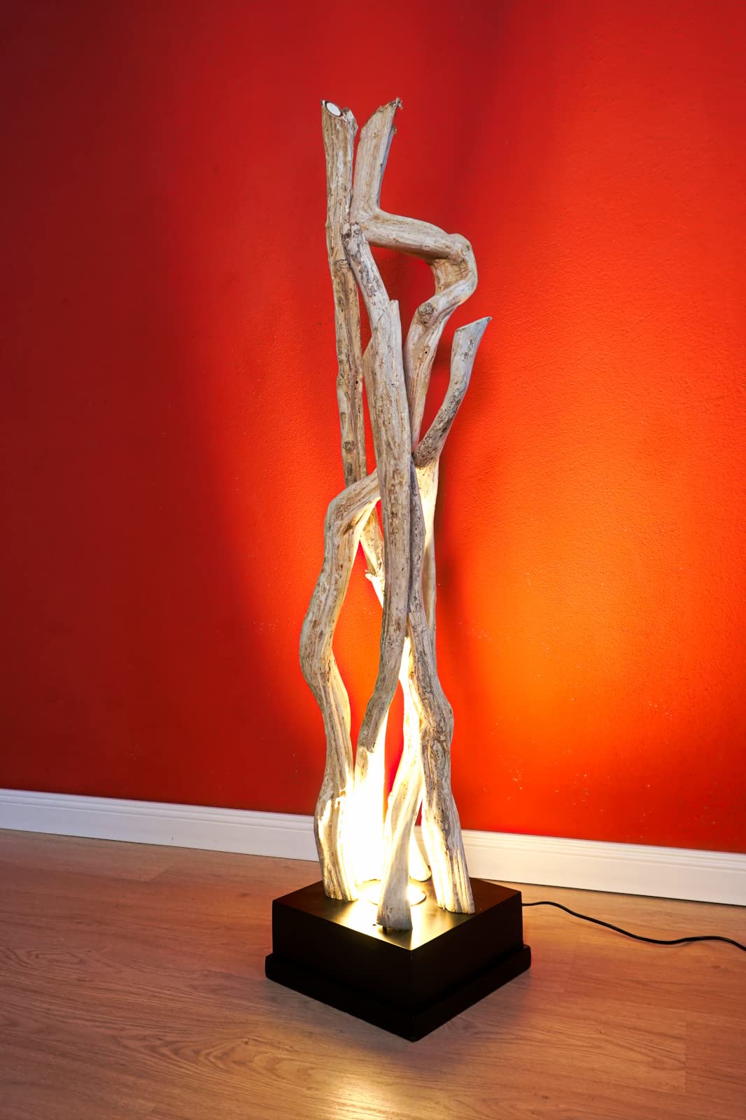 Kinaree Lampadaire Lianen en bois Keke - 120 cm - Éclairage liane naturel, Marron/Noir, 120x27x27cm