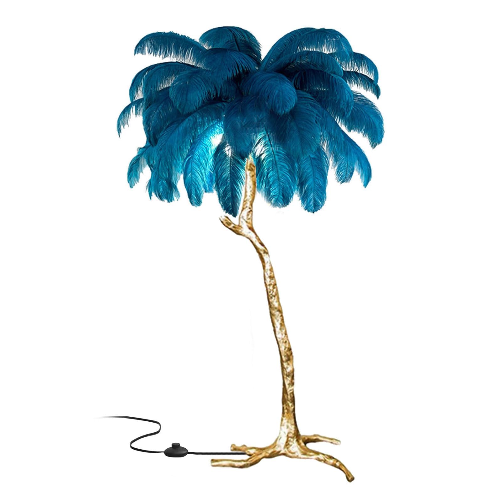 Standing Bedside Lamps, Nordic Ostrich Feather Floor Lamp with 3 Color Light Switching, Gold Resin Light Body, Tall Pole Lamp Feather Lamps for Home Office Decor,Blue,60x55cm/24x22in (desk lamp)