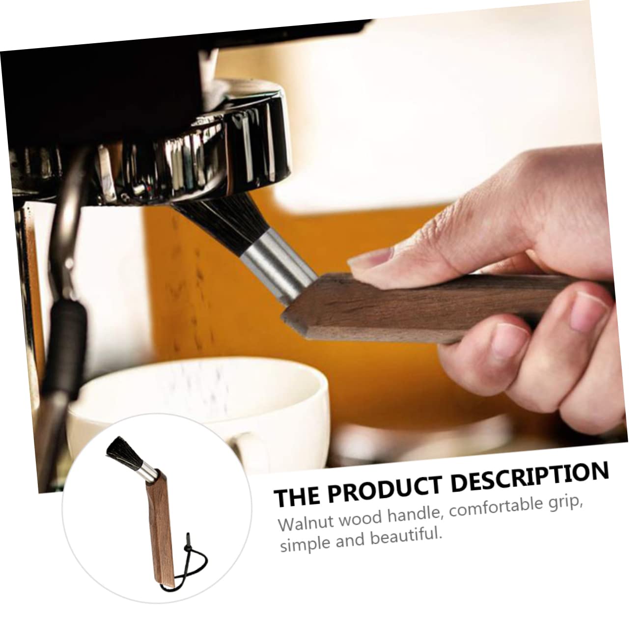Mikinona 3piezas Cepillo De Limpieza De Café Cabeza De Natural Para Máquina De Espresso y Cafetera Mango Ergonómico Nogal Para Reducidos