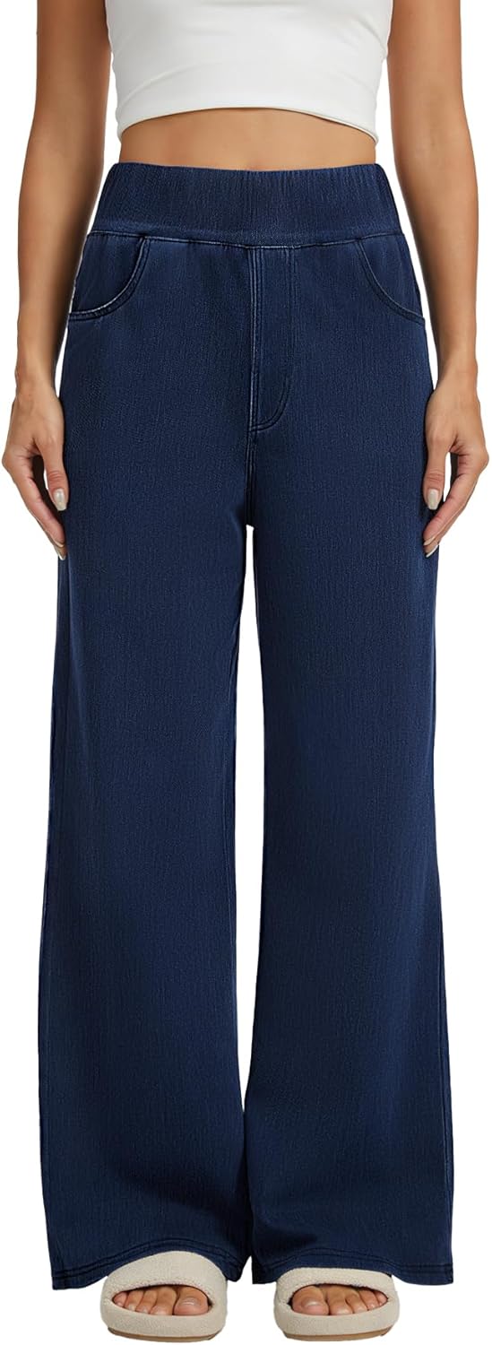 Wide Leg Jeans Woman High Waisted Baggy Jeans Pull On Denim Pants Trendy Stretchy Casual Loose Jean