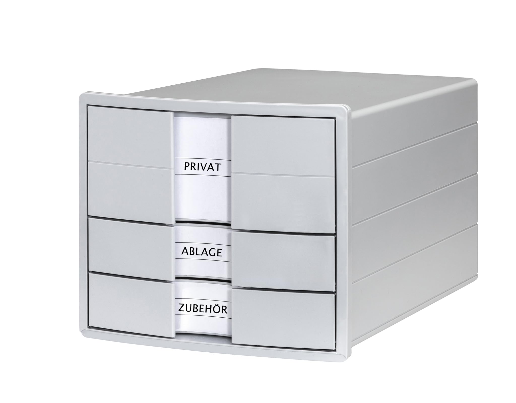 HAN IMPULS 2.0 Drawer Box with 3 Closed Drawers for DIN A4/C4 Including Labelling Labels, Document Box, Base with Pull-Out Lock, Furniture Friendly Rubber Feet, 1017-11, Light Grey