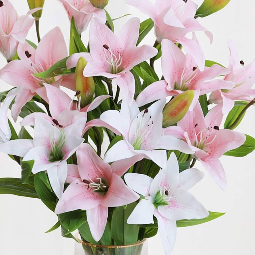 Amazon｜百合 ユリ 造花 花瓶付きセット 本物そっくり