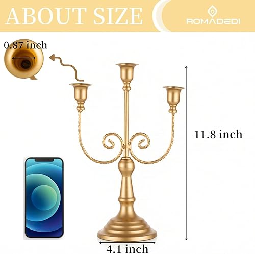 Miniatura 4 de Romadedi Candelabros dorados portavelas 3 brazos de 11.8 pulgadas, portavelas de boda para fiesta temática, centro de mesa, decoración de comedor,
