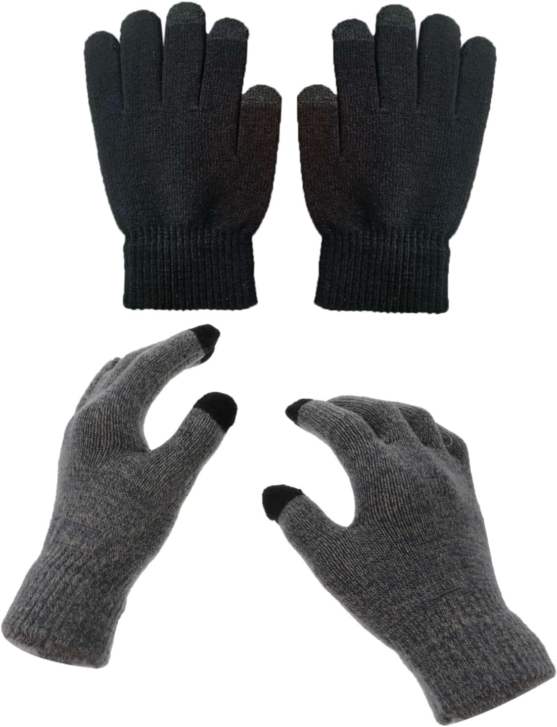 BESPORTBLE 2Pairs Winter Sports Gloves Comfortable Warm Nonslip Finger Protectors for Cycling Outdoor Travel Mountain Climbing of Touchscreen Gloves Black Grey