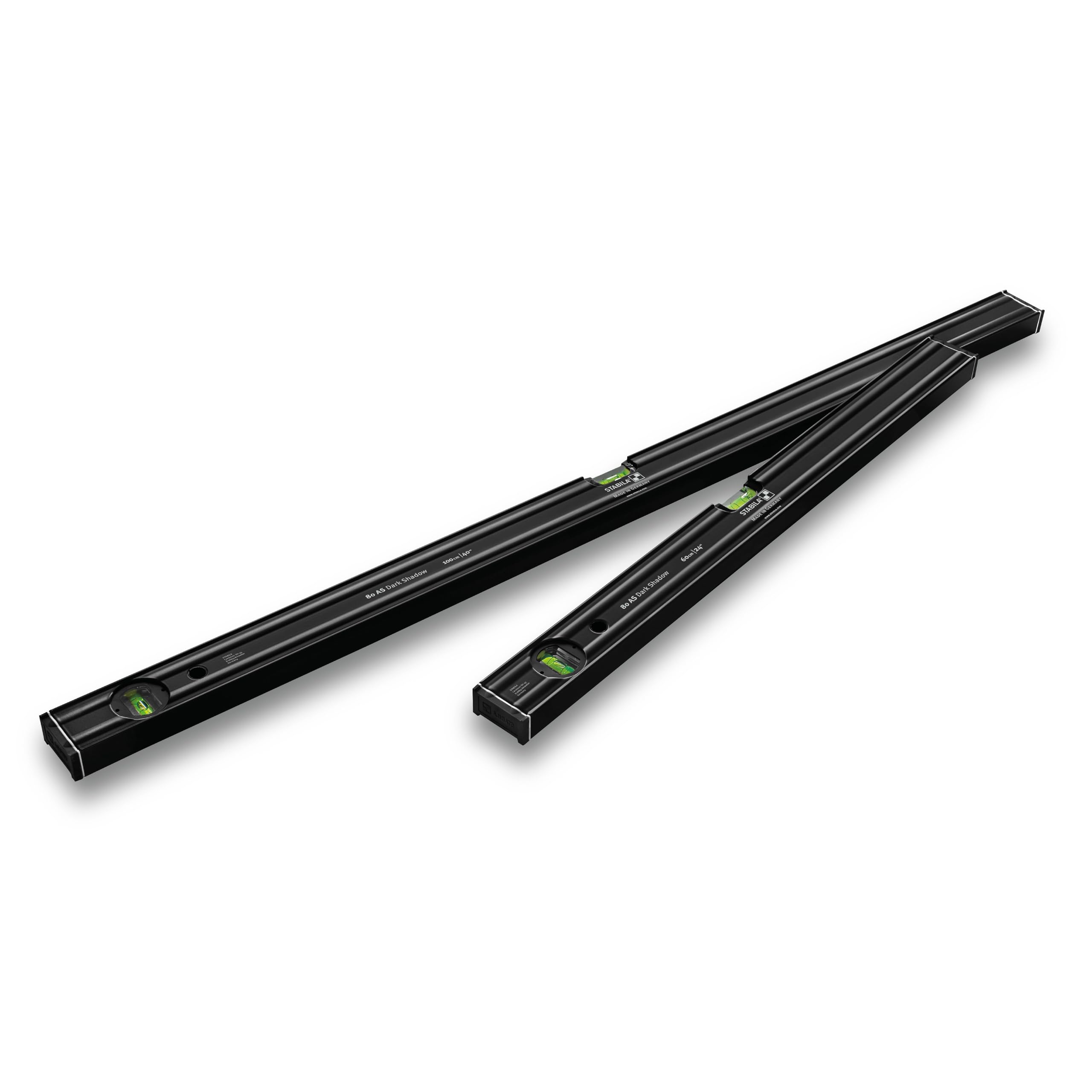 STABILA 80 AS Dark Shadow Lot de 2 niveaux à bulle 60 cm/100 cm, revêtement anthracite mat élégant, profil en aluminium renforcé, butée antidérapante intégrée, fabriqué en Allemagne