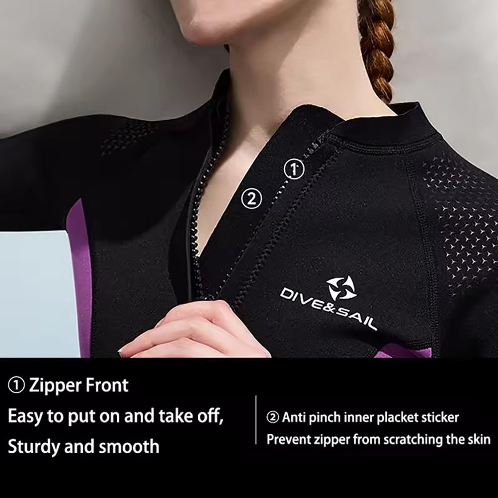 Veste de plongée en néoprène 3mm pour Femme et Homme – Haut de Combinaison Thermique à Manches Longues avec Fermeture Avant pour Surf, Natation, plongée et Kayak en Eau Froide
