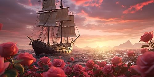 D490 - Kits de pintura de diamantes de flores de barco 5D para adultos, tamaño grande (24 x 12 pulgadas), pintura por números, puntos de diamante,