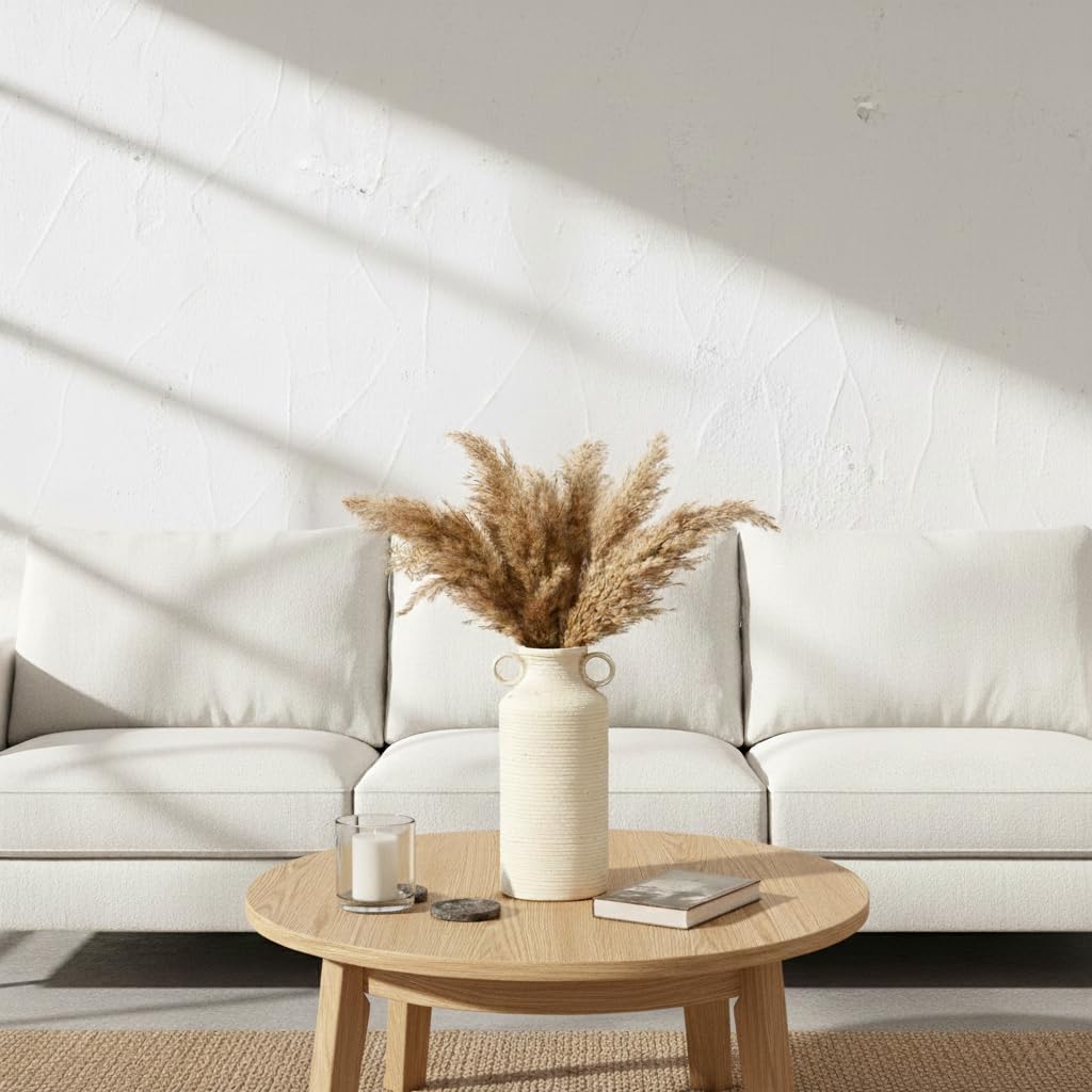 Ceramic Rustic Vase with 2 Round Handles, Antique Farmhouse Flower Vase, Vintage Terracotta Vases for Home Decor, Wedding, Living Room, Table, Shelf Decor - 10.2 Inch Tall, White - Image 7