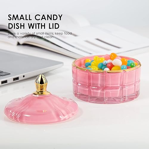 Miniatura 59 de Tarro de caramelo rosa, plato de cristal para dulces con tapa, tarros de cristal con tapas, joyero con tapas, tarro de vidrio decorativo, regalos