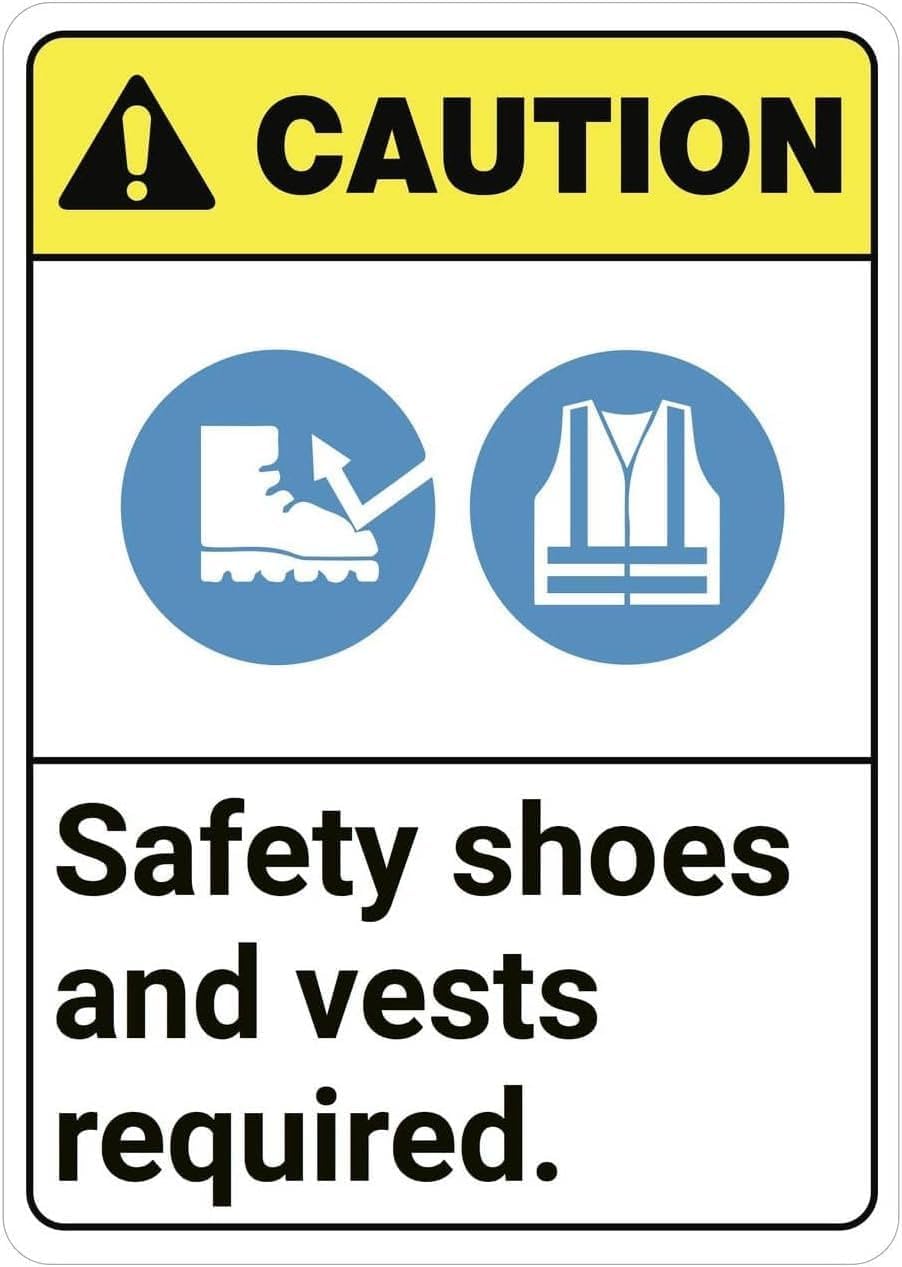 Mandatory Safety Clothing And Shoes Reminder Sign, Firm Tin Plate, Construction Workshop Indoor Working Standard Safety Notice, 8x12 Inch