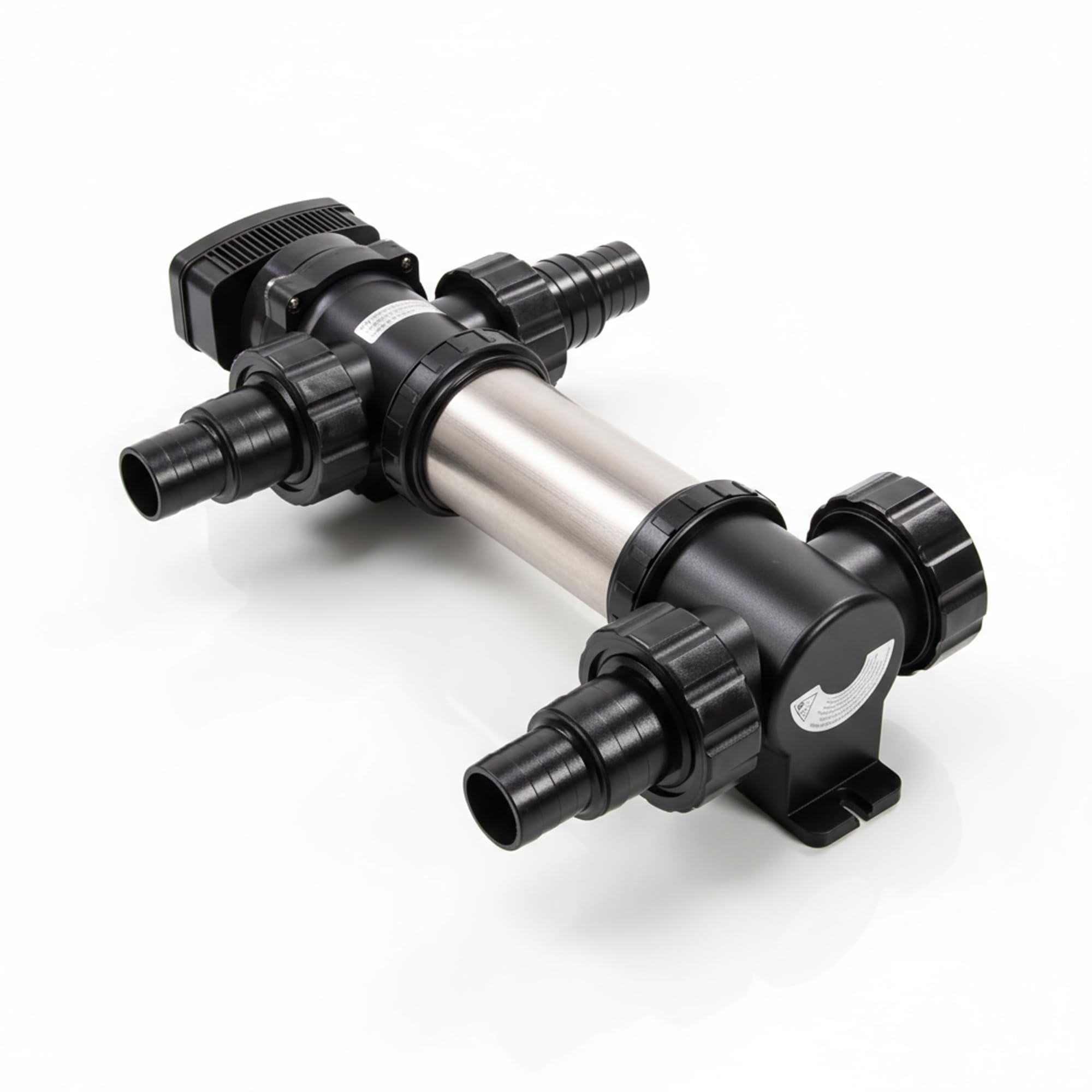 UVC Teichklärer SUV-724 RVS 24 Watt Edelstahl Wasserklärer | Algenvernichter für Teich & Aquarium bis 40 m³, Durchfluss 5 m³/h, Inkl. 4 Schlauchnippel 38/50mm & 2" Gewinde