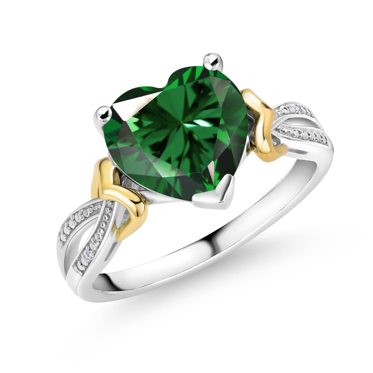 Gem Stone King 3-4 Cttw Heart Shape Gemstone Birthstone and Diamond Engagement Ring For Women | 925 Sterling Silver and 10K Yellow Gold | 10MM Heart |