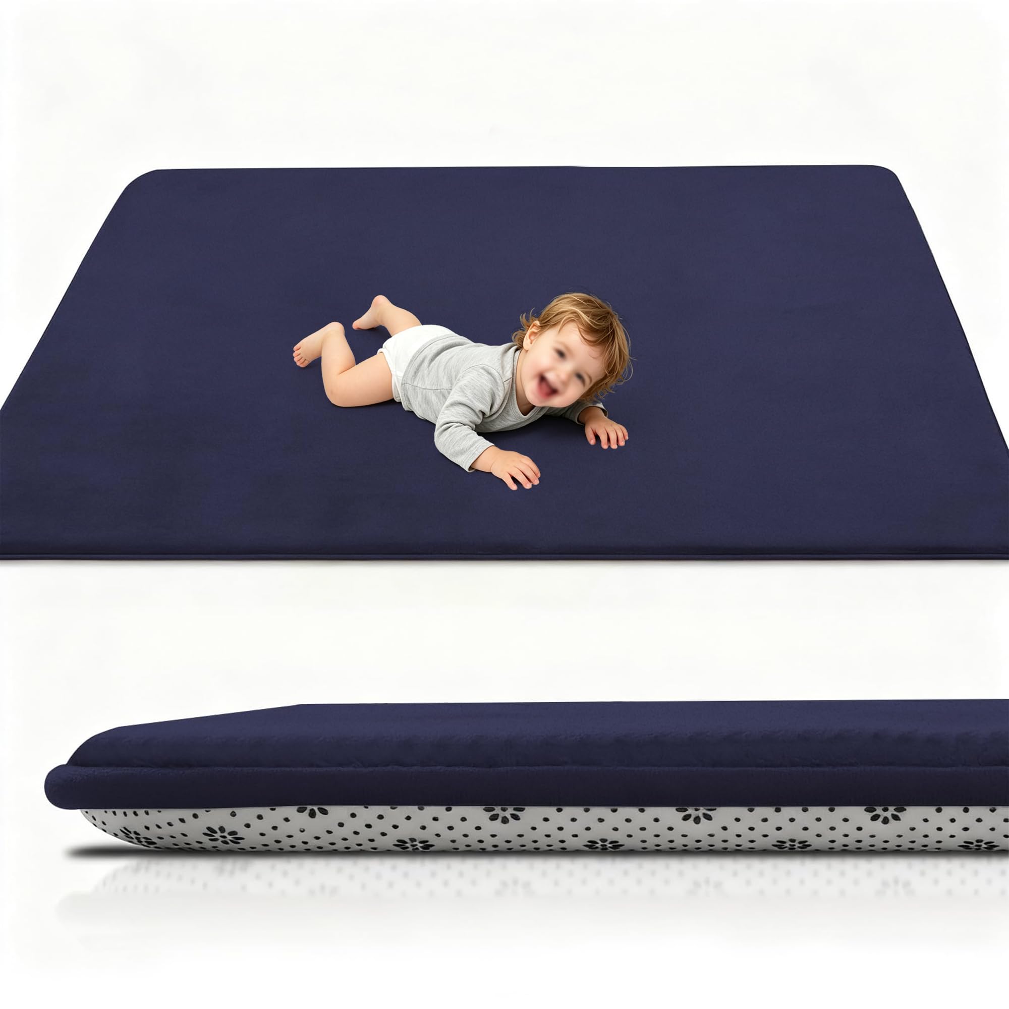 Kelvuta Baby playmat anti-slip play crawling baby mat coral velvet activity floor mat, 190 x 350 cm foam sensory high-density area rug for living room bedroom kids room soft nursery rug play mat
