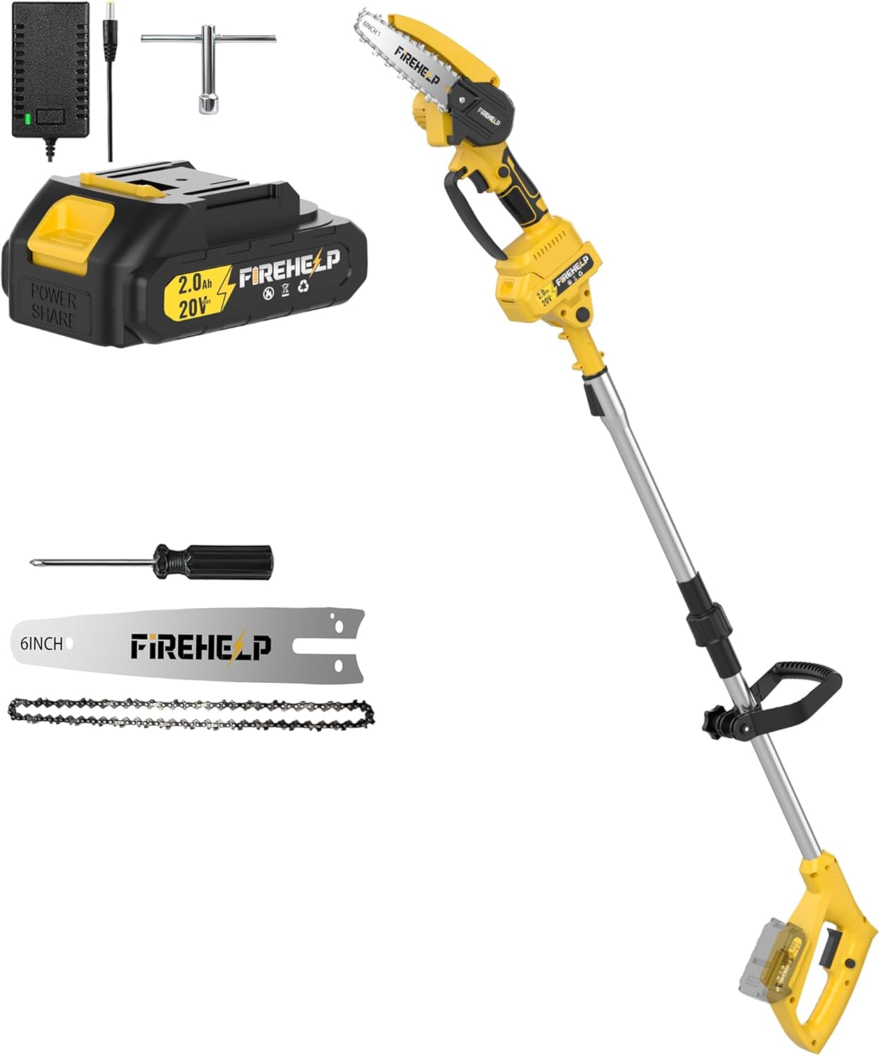 2-in-1 Cordless Pole Saw & Chainsaw Set, Telescopic Foldable Pruning Saw, Available in 87FT & 65FT Sizes – Sturdy and Durable, Ideal for Tree Trimming (yellow)
