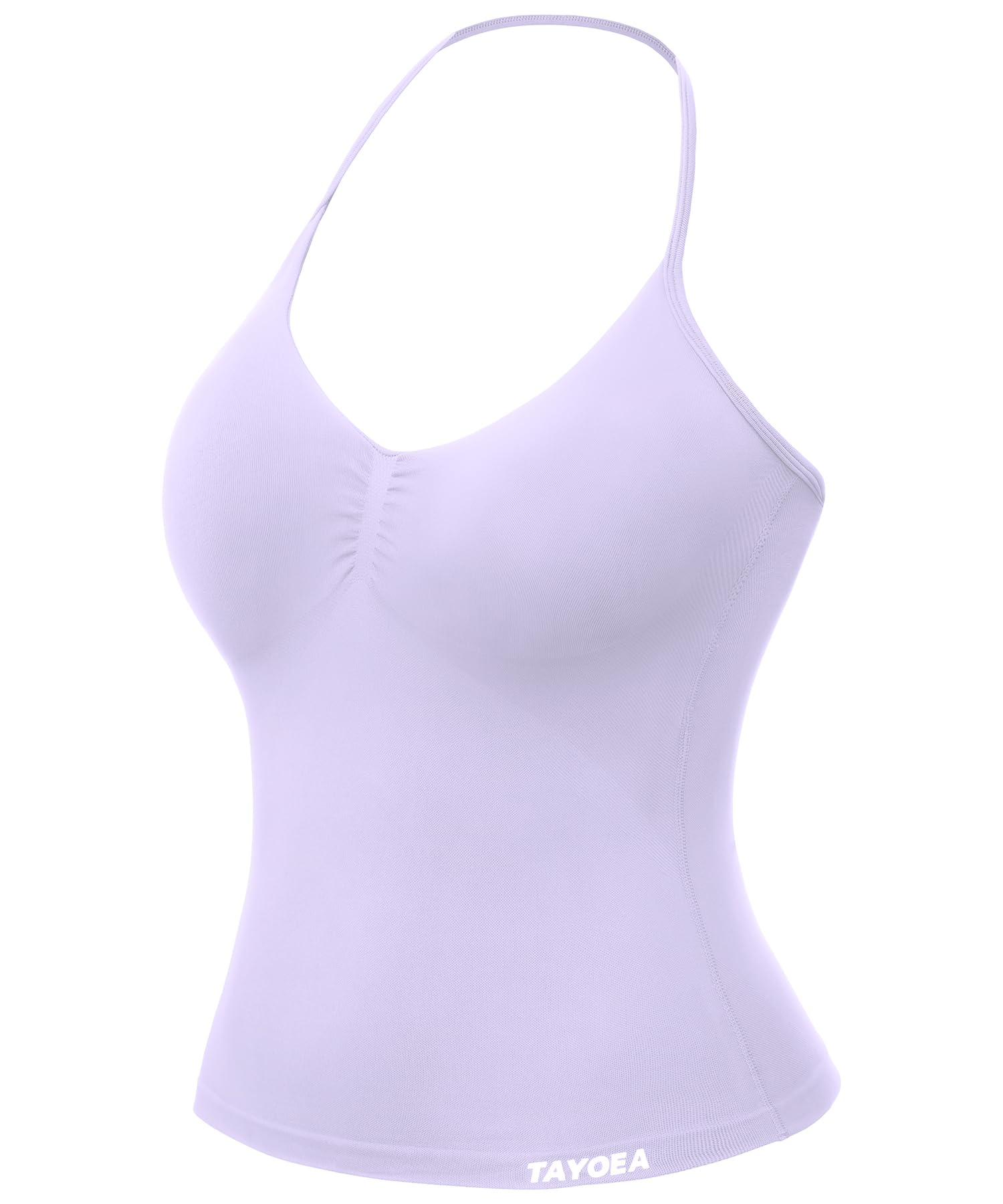 TAYOEA Tank Top Damen Bauchfreies Oberteil mit V-Ausschnitt Rückenfreies Crop Top mit Integriertem Pads Damen für Yoga Gym