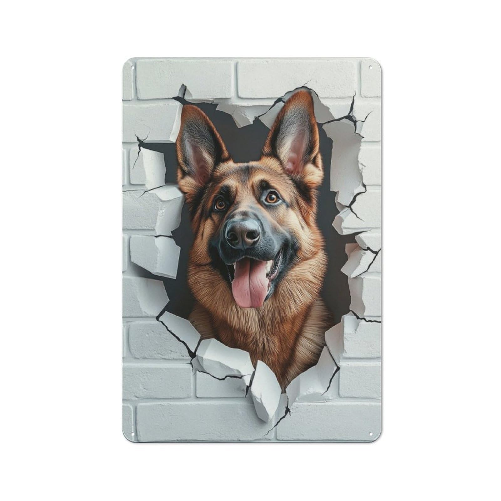 Junmoney German Shepherd Breaking Through Wall Retro Tin Wall Plaque 30X20cm Featuring For Garage Wall, New Home Wall Decor For People Furnishing A Garage