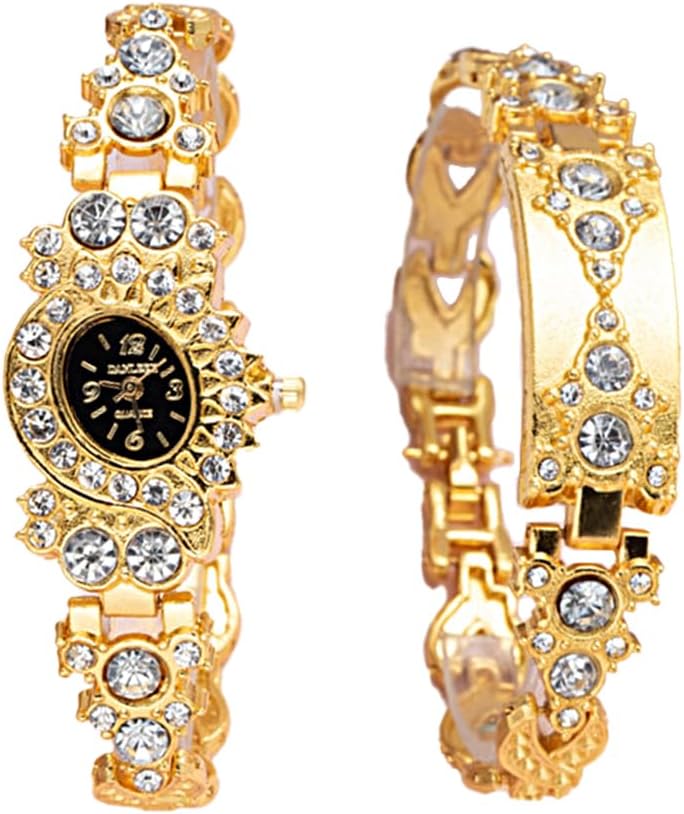 Weicam Women Stylish Bangle Bracelet Round Dial Crystal Analog Quartz Wrist Watch Jewelry Set