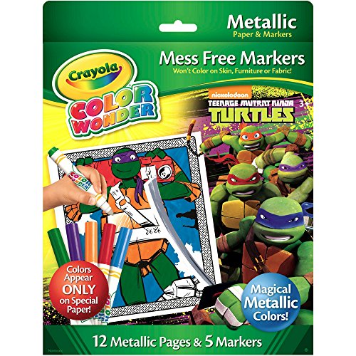 Crayola Color Wonder Nickelodeon Teenage Mutant Ninja Turtles Mess-Free Coloring Metallic Paper & Markers Set Art Gift for Kids & Toddlers 3 & Up, Won't Mark Walls, Clothes or Furniture, 17-Piece Set