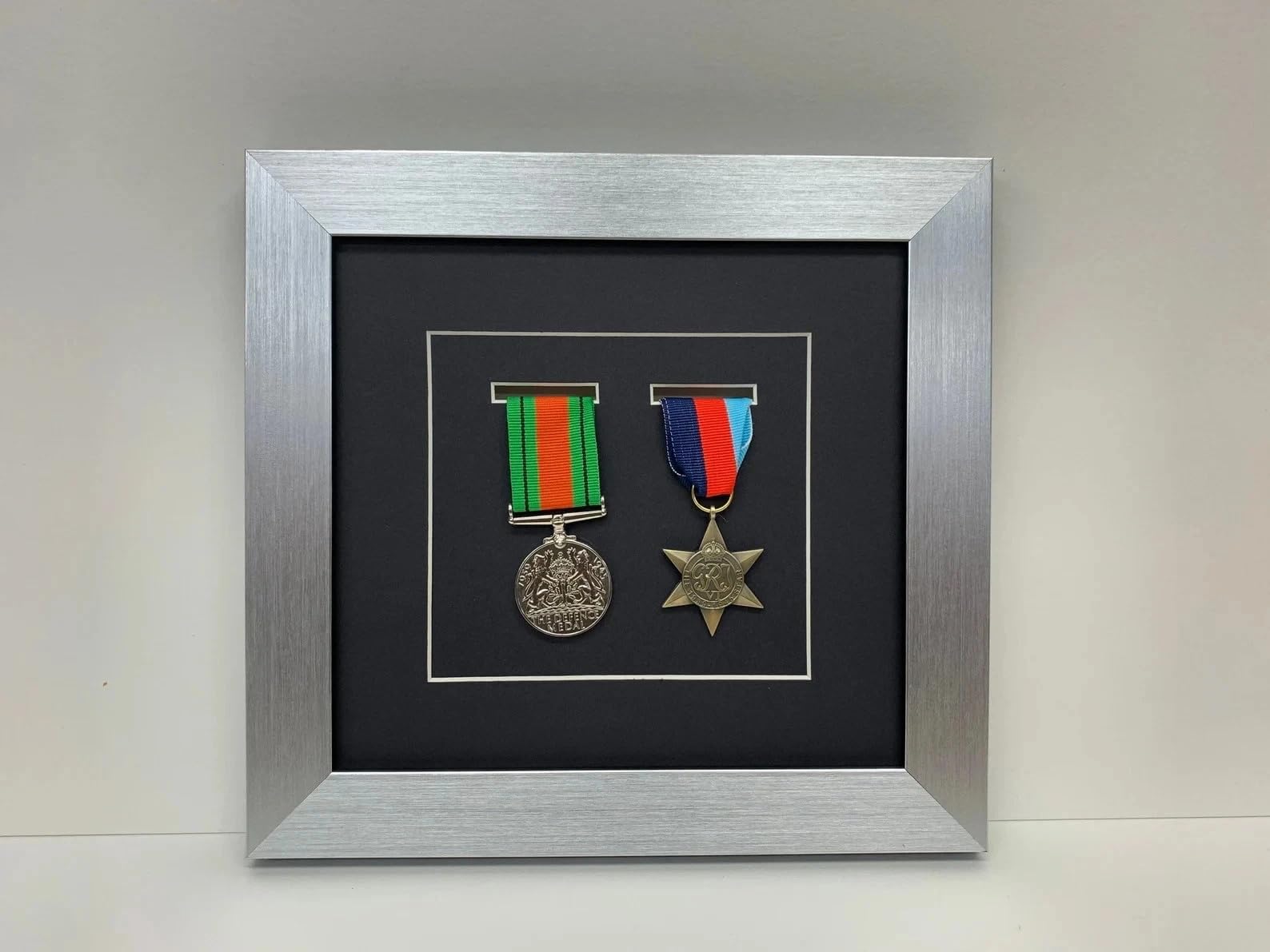 Kwik Picture Framing Ltd 2 Medal Military Shadow Box Display Frame 27x27cm, Black Mount - War Medal Display Case | Army RAF Navy Memorabilia Wall Hanging Frame