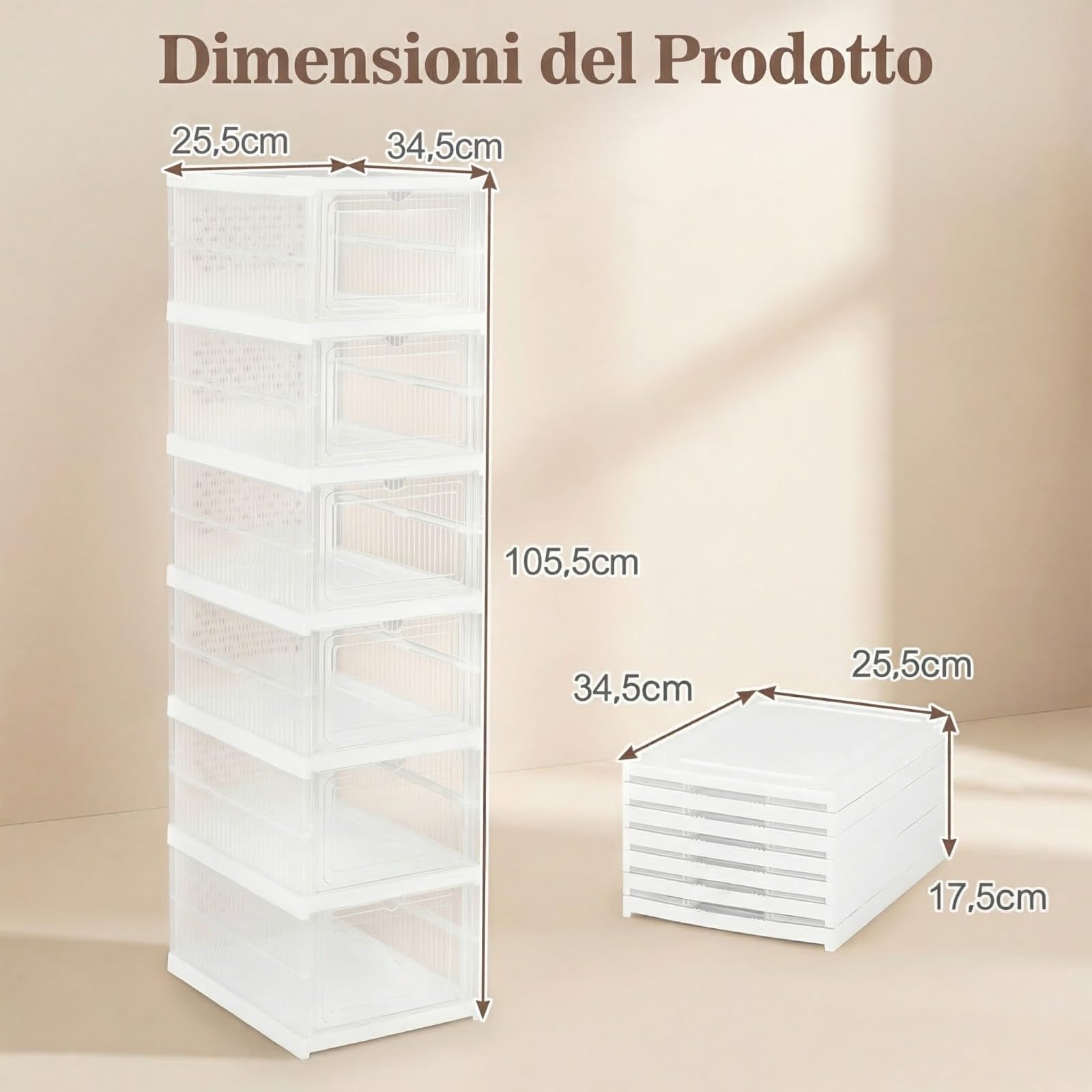 COSTWAY Scatole per Scarpe, Set di 2 Organizzatore per Scarpe a 6 Livelli, Scatole Pieghevoli in Plastica con Porta Frontale a Ribalta, Scarpiera Salvaspazio per Ingresso e Soggiorno
