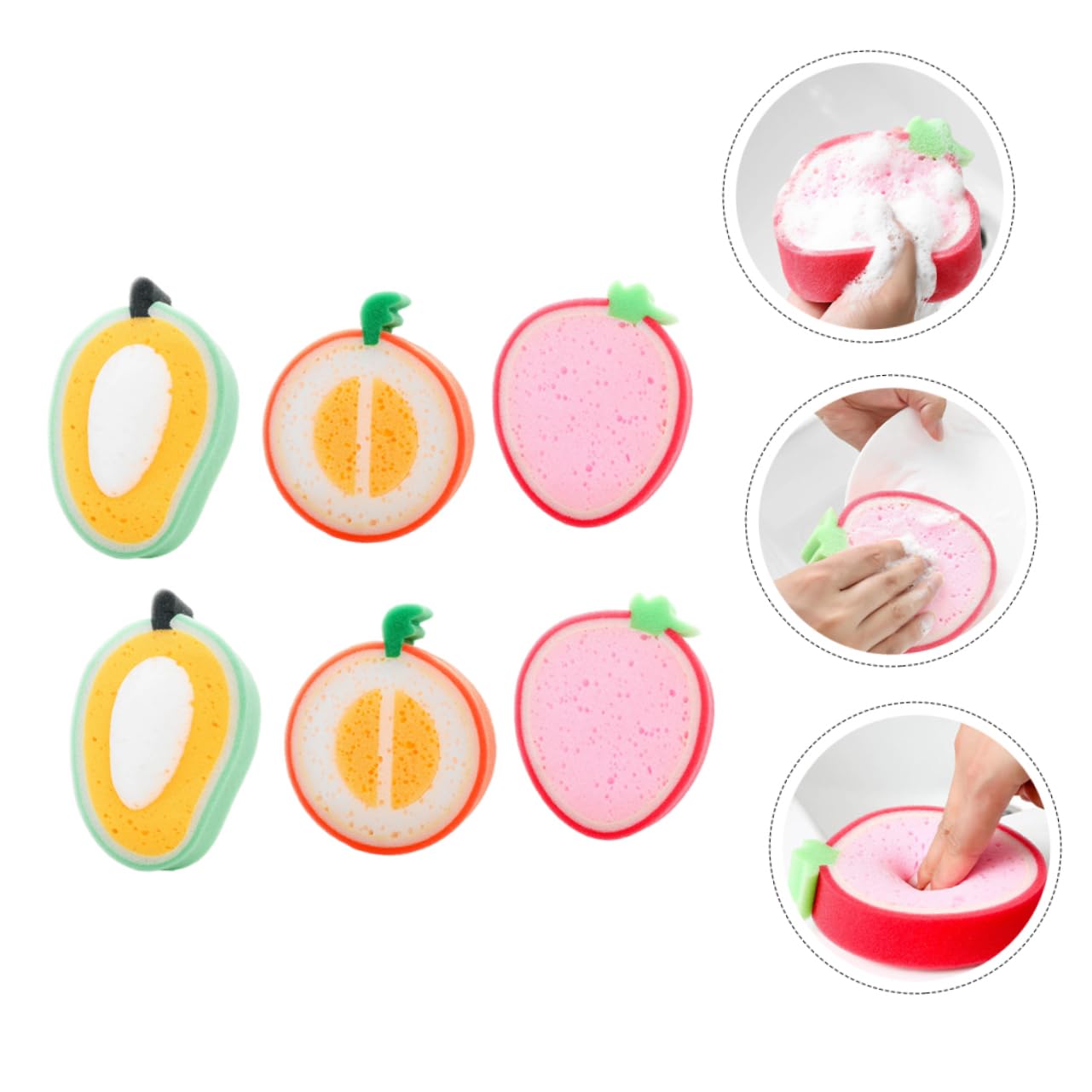 AUTSUPPL 6Pcs Bath Sponge Fruit Design Exfoliating Bath Sponges for Lightweight Space Saving for Gentle Cleansing Skin Care