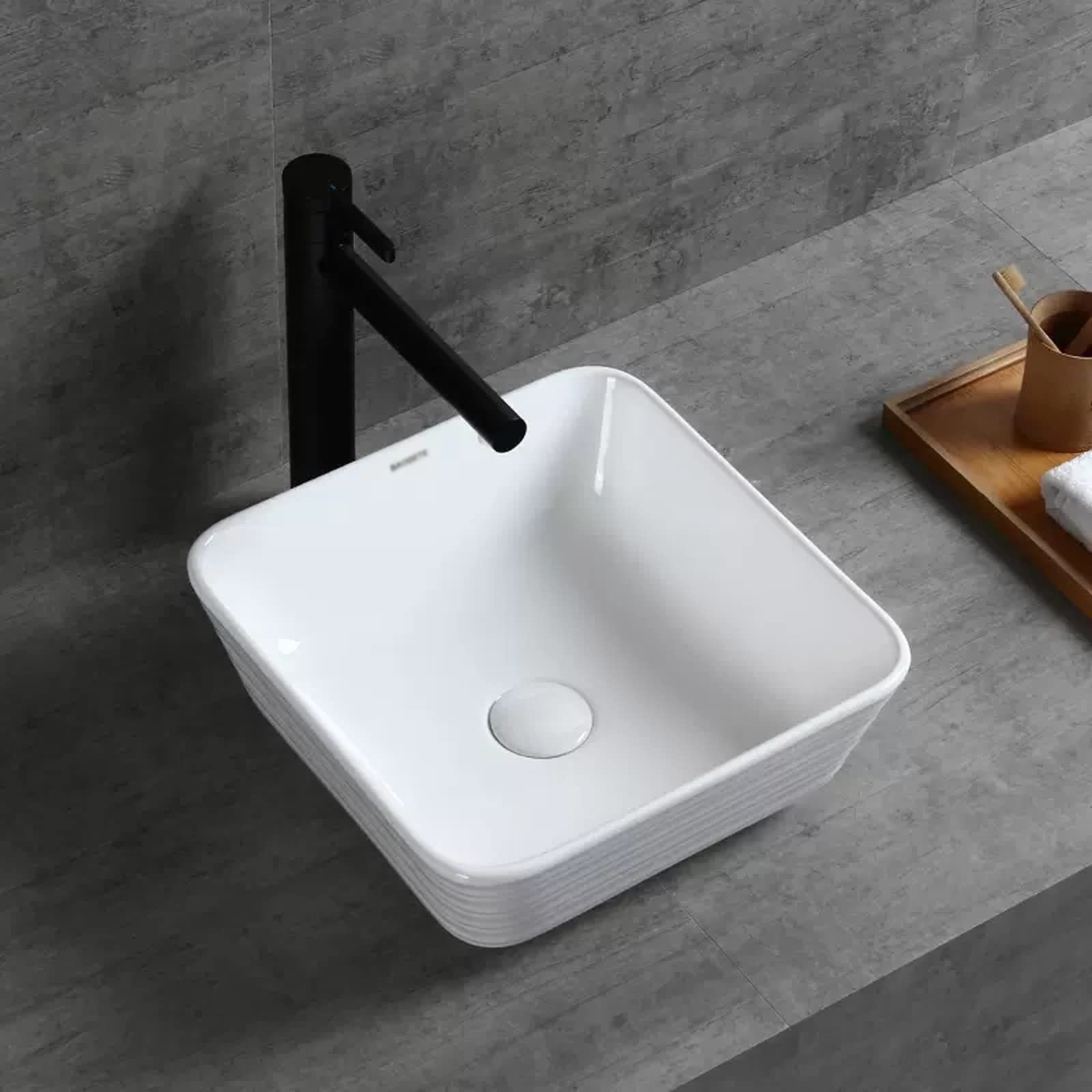 Baño Lavabo Fregadero de baño Cuadrado de 13,7 "x 13,7" sobre encimera, Lavabo de cerámica for Recipiente, Lavabo de tocador Blanco for baño, Hotel, apartamento Fregadero del baño