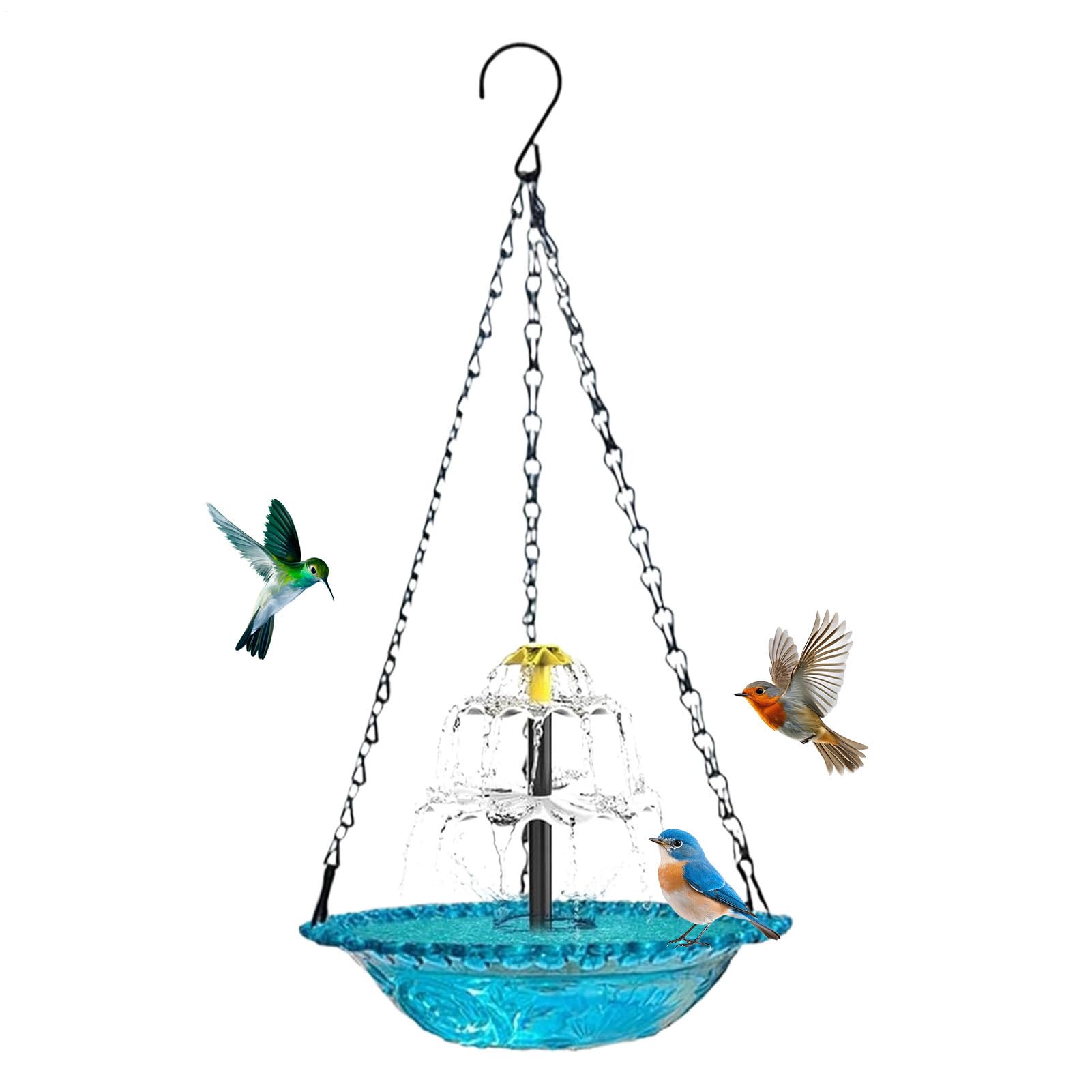 Fuente solar de baño de pájaros colgante con bomba autónoma para patio