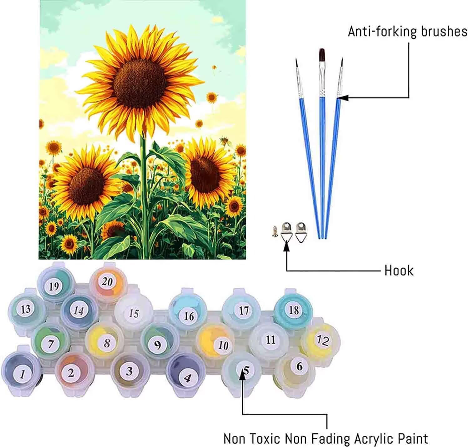 paint by numbers ひまわり 数字塗り絵 大人用 子供 DIY 花 数字油画 手塗りキット 初心者用 高齢者で簡単に塗