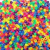 Neon Mix Plastic Pony Beads 6 x 9mm, 1000 Beads, Made in The USA, Multicolor Bulk Pony Beads for Art