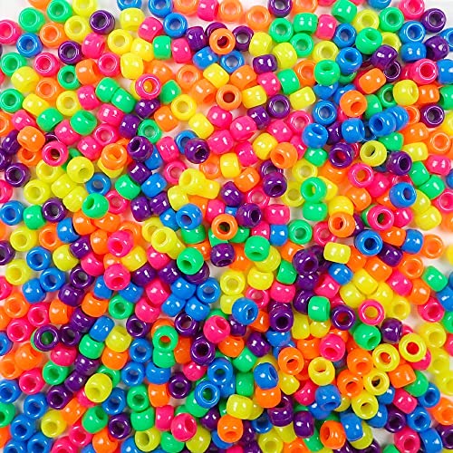 Neon Mix Plastic Pony Beads 6 X 9Mm, 1000 Beads, Made In The Usa, Multicolor Bulk Pony Beads For Arts & Crafts Jewelry Making #TOP3