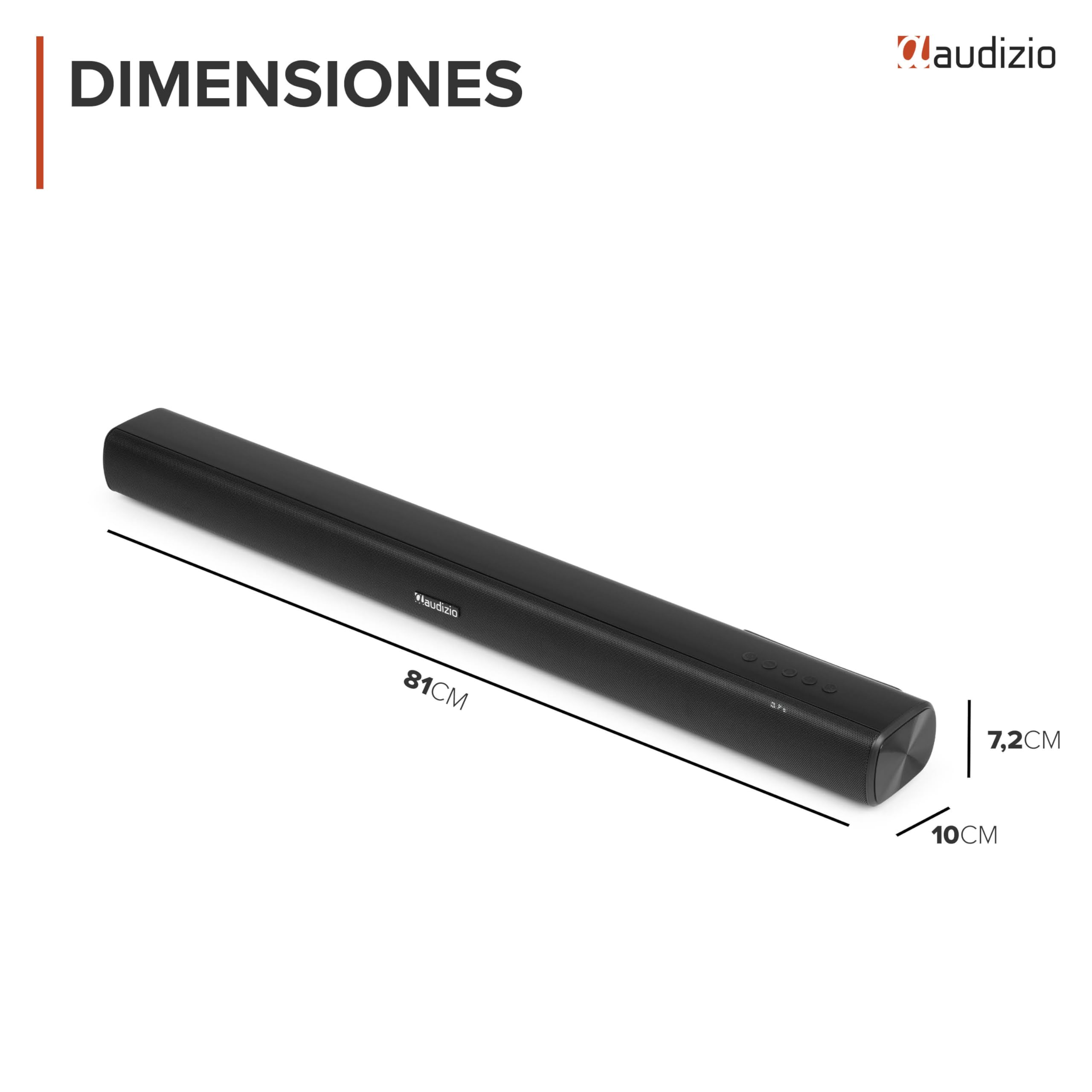 Audizio SB80 – Barra de Sonido 70W con HDMI ARC, Bluetooth 5.3, USB, Entrada óptica y AUX, soundbar 81 cm para TV, Altavoces para televisión con Mando a Distancia, Color Negro