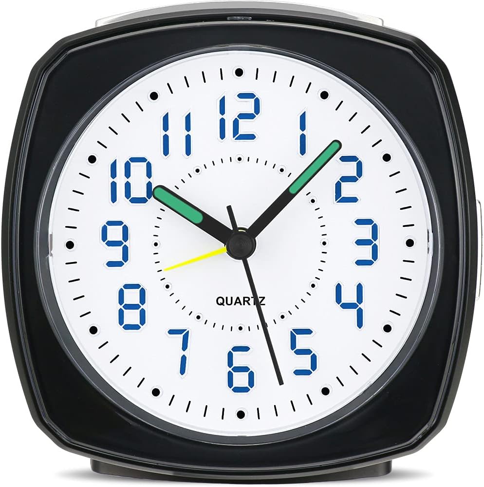 Tisaika Silent Non Ticking Alarm Clock Battery Powered Bedroom Clocks Bedside Snooze Night Light