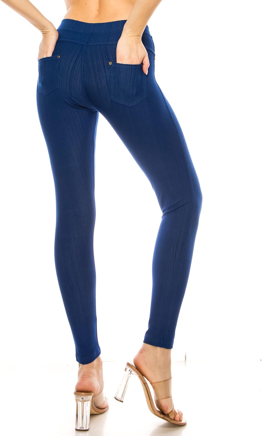 ShyCloset Women's Pocket Jeggings - High Waist Slim Fit Stretch Denim Leggings (Burgundy, 1X-2X)